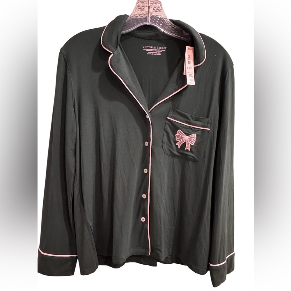 Victoria's Secret Black Pajama Top with Pink Trim